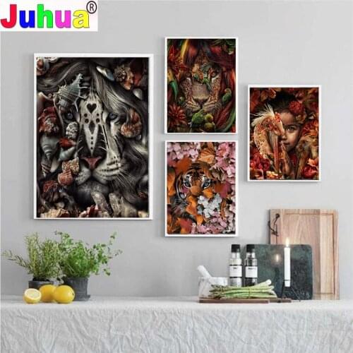 5D DIY Diamond Painting Africa Tiger Lion Cross Stitch Kit Full Square Embroidery Mosaic Animal Face 8 Style Handmade gift