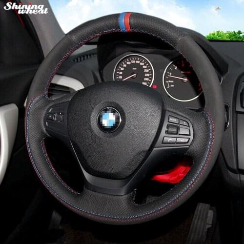 BANNIS Hand-stitched Black Perforated Genuine Leather Black Suede Car Steering Wheel Cover for BMW F30 316i 320i 328i