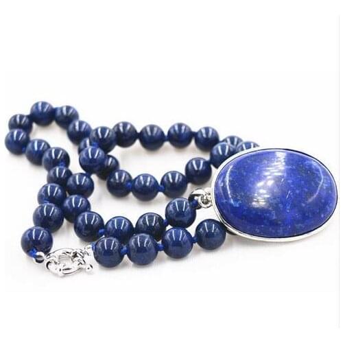 FREE SHIPPING >> AAA Natural 8mm Egyptian Lapis Lazuli Pendant Necklace 18''18X25MM