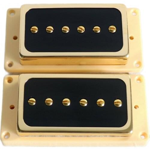 Free Shipping Alnico LP Guitar Pickups Gold P90 Humbucker Guitar Pickups With Ivory Rings