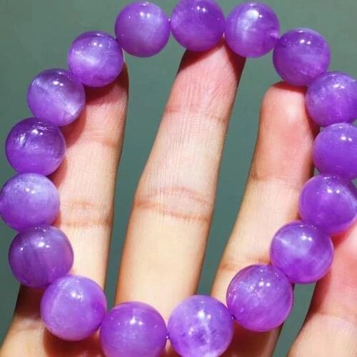 Genuine Natural Purple Kunzite Clear Round Beads Bracelet 12.2mm Cat Eye Crystal Women Men Bracelet Jewelry Genuine AAAAAA