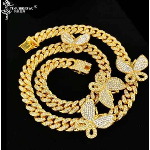 Iced Out Bling CZ Miami Cuban Link Chain Butterfly Charm Choker Necklace For Women Ladies Fashion Rock Hip Hop Jewelry Gift 2019