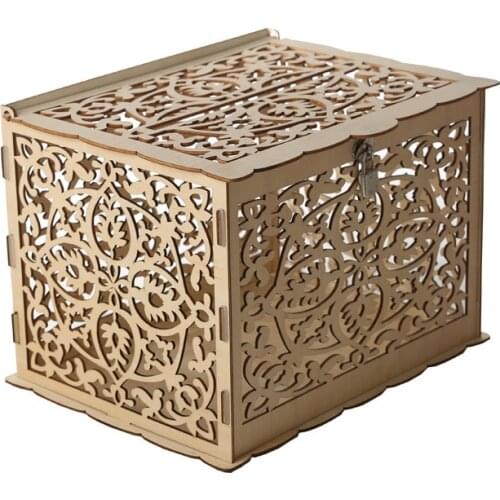 DIY Wooden Flower-shape Wedding Card Box Business Card Invitation Letter Storage Box Wooden Gift Boxes for Birthday Party