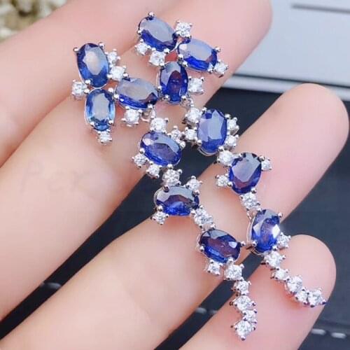 Natural sapphire or garnet or ruby long style drop earring Free shipping 925 sterling silver 0.6ct*12pcs gemstone #J910163