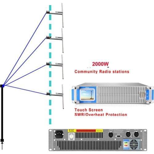 FMUSER FMT-2000T 2000W FM Transmitter With Touch Screen +Four Bay DV2 FM antenna+30m Cable+RDS Encoder Kit