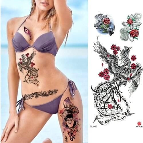 Mermaid Sticker Totem Geometric Tattoos Phoenix Fox Tiger Lion Animal Cover Geisha Birds Temporary Fashion Butterfly Tattoos