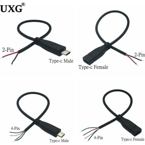25cm USB 2.0 Type-C Usb-c Power Supply Extension Wire Cable Charger Connector Male Female Plug 2-pin 4-pin Data Line