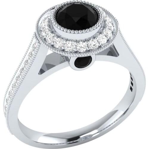 Classic White Gold Round Cut Black Zircon OL Rings Exquisite Simple Black White Crystal Wedding Rings Lovers Jewelry Gifts
