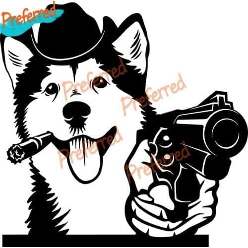 Creative Gangster Belgian Shepherd Malinois Alaskan Dog with Gun Vinyl Car Sticker Car Sticker Auto Parts