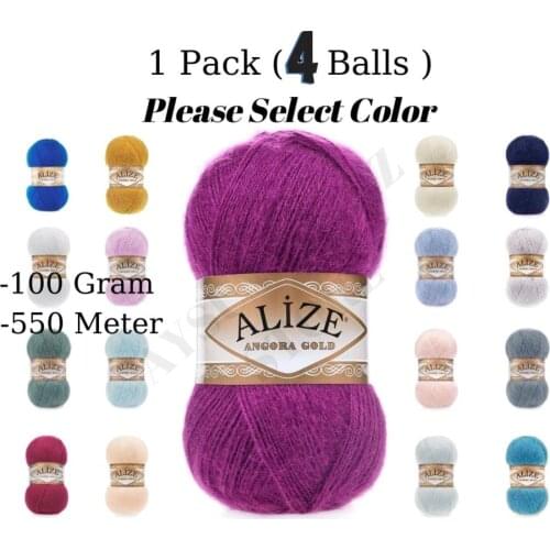4 Balls Alize Angora Gold Knitting Yarn ( 1 Ball: 100 Gram / 550 Meter ) Crochet Tool Kit