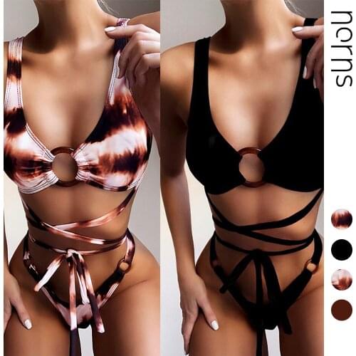 Norns Women Gathered Bikini Strap Sexy Bikini New Ladies High Quality Quick-drying Split Swimsuit