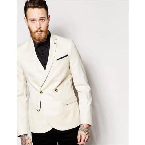 Latest Coat Pant Designs Beige White Double Breasted Men Suits Terno Slim Fit Skinny 2 Piece Tuxedo Groom Prom Custom Vestidos