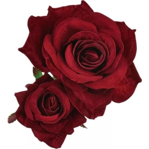 2021 New Handmade Velvet Double Rose Flower Hair Clip Women Girls Wedding Flamenco Dancer Hairpins Bridal Bridesmaid Barrettes