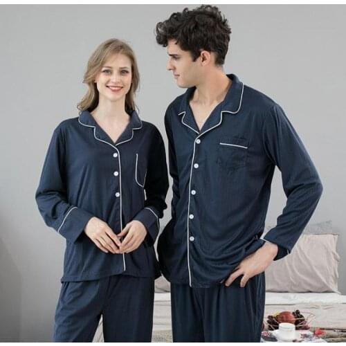 New Autumn Solid Lovers Pajamas Suit Women And Men Cotton Home Clothes Long Sleeve Soft Thin Couple Lounge Sleepwear Negligee