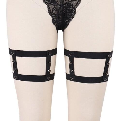 Rivet Garters Goth Body Harness Belt Black Bondage Stockings Leg Harness Punk Sexy Lingerie Elastic Harness Garter Belt