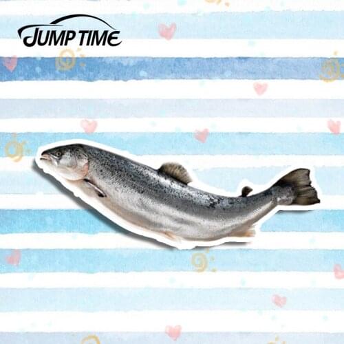Jump Time 13cm x 4.8cm Salmon Graphics Car Stickers Vinyl Car Wrap Funny Seafood Decal for Car Window Laptop Bumper Motorcycle