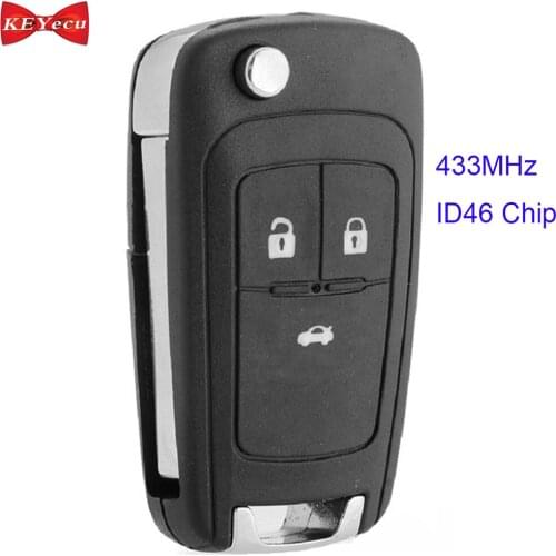 KEYECU for Chevrolet Cruze 2010 2011 2012 2013 2014 2015 Remote Key Fob 3 Button 433MHz ID46 Chip