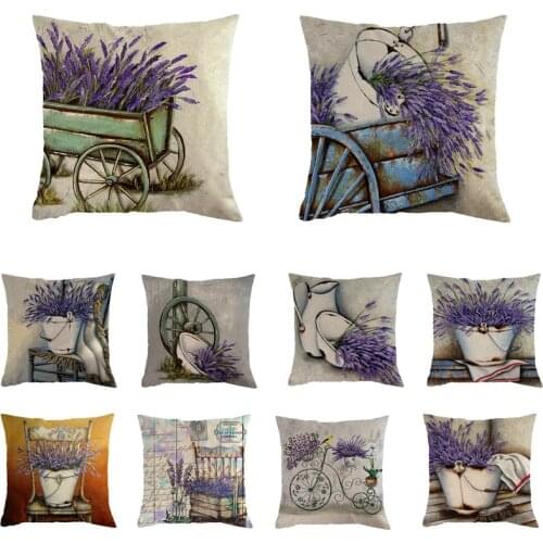 Retro Lavender design cushion cover 45*45 Pillowcase sofa cushions Pillow cases Cotton Linen pillow covers Home Decor