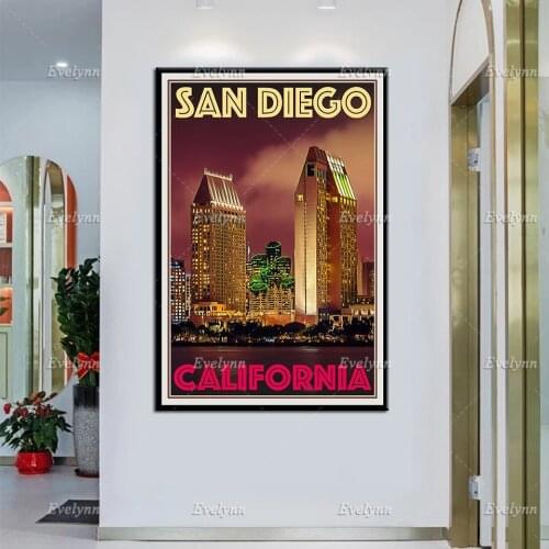Retro Vintage Style Travel Poster Canvas Picture - San Diego California Modular Home Decor Prints Wall Art Painting Living Room