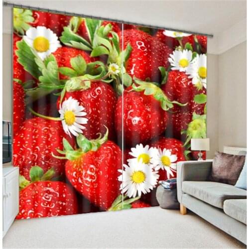Customized Strawberry Luxury 3D Blackout Window Curtain Drapes For Living room Bed room Hotel Wall Tapestry Cortinas