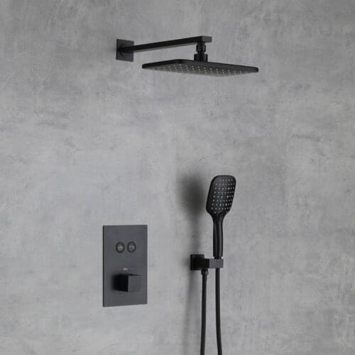 Luxury Matte Black Shower Faucet Wall Mounted Thermostatic 2 Function Bathroom Shower Set