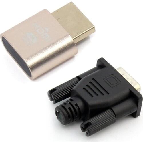 Retail 2 Pcs VGA Virtual Display Adapter: 1 Pcs HDMI DDC EDID Dummy Plug Headless Ghost Display Emulator Lock Plate & 1 Pcs Male