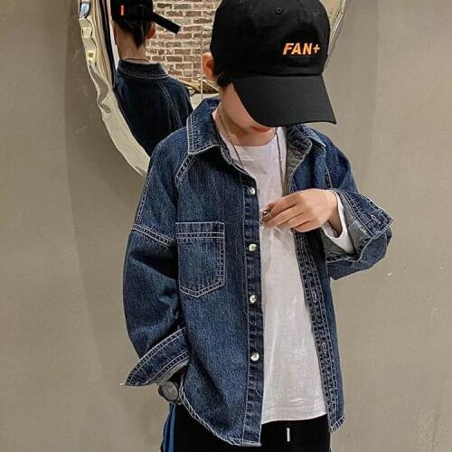 New Big Boy Clothes Denim Shirts Cool Handsome thin outerwears Chidren Clothing Autumn and Spring long sleeved kids coats