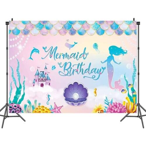 Fairy Tale Castle Underwater Mermaid Birthday Backdrop Photography Coral Seaweed Big Pearl Girl Baby Shower Photo Background
