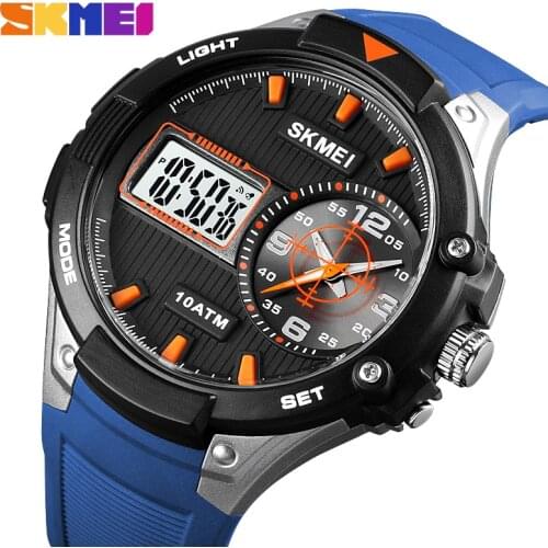 SKMEI Dual Time 10ATM Waterproof Big Dial Watch Men Top Brand Silicone Band Digital Quartz Wrist Watches Relogio Masculino Sport