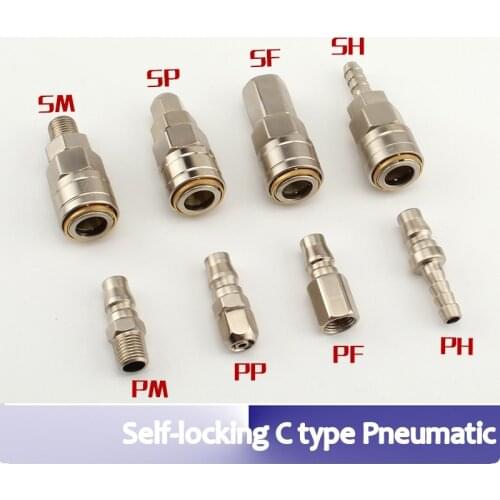 SP,PP,SM,PM,SH,PH,SF,PF - 20. Self-locking C type Pneumatic Air Compressor Hose Quick Coupler Plug Socket Connector