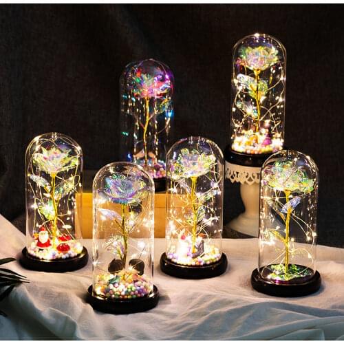Galaxy Rose Flower Gift Infinity Glass Dome With Led Light String On The Crystal Rose Unique Gifts For Women Valentines Day