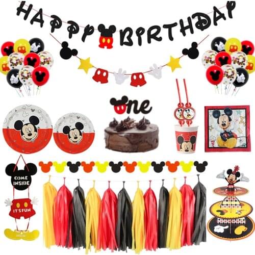 Cartoon Mickey Mouse Theme Cutlery Kids Party Decoration Birthday Party Baby Bath Cup Plate Party Supplies Disposable tableware