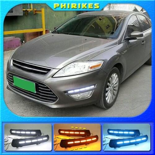 LED For Ford Mondeo 2011 2012 2013 Driving Daytime Running Light DRL fog lamp 12V Relay Daylight With Turn Yellow Signal