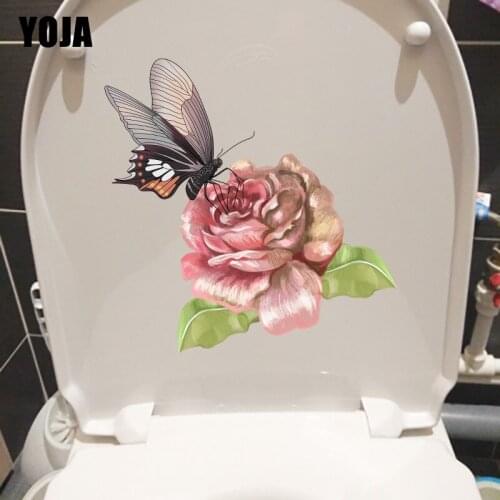 YOJA 22.3X22.7CM Hand Painted Pink Rose Bedroom Decor Wall Sticker Home Bathroom Toilet Seat Stickers T1-2315