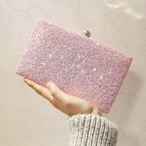 Pink Color Sequined Women Evening Bags Flap Design Metal Banquet New Design 2021 Wedding Bridal Handbags