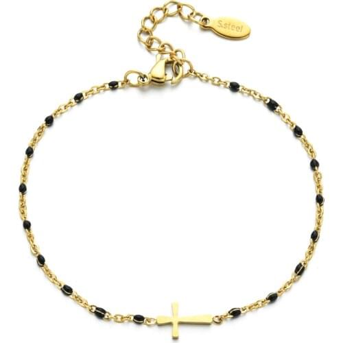 ZMZY New Fashion Stainless Steel Bracelet Link Cable Chain Cross Golden Enamel Bracelets For Women Gifts Jewelry