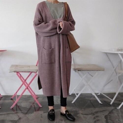 Spring Autumn Long Cardigan Women 2021 Fashion Harajuku Loose Knit Sweater Female Casual Black Oversized Jacket Coat