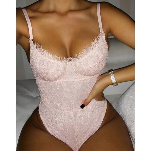 2019 New Arrival Skinny Lace Bodysuit Women Floral Embroidery Elegant Ladies Sexy Clubwear Bodysuit Jumpsuit Overalls Sleepwear