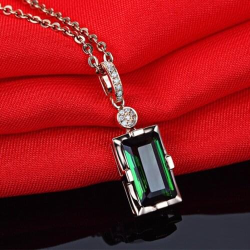 100% 14K Rose gold Emerald Created Moissanite Diamonds Gemstone Wedding Engagement Fine Jewelry Pendant Necklace