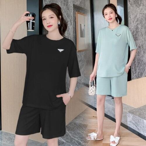 12980# T shirt + Maternity Pants Two-piece Maternity Clothes Loose Stylish Short Sleevess Set Pregnant Women Pregnancy Clothes