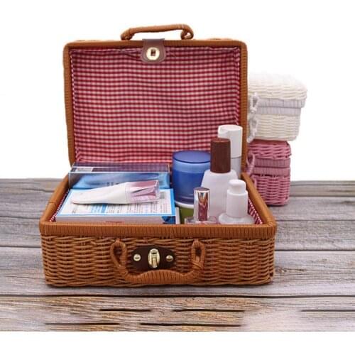 40% Hot Sales!!! Vintage Rattan Woven Storage Case Makeup Holder Suitcase Sundries Organizer Box