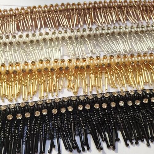 5yards/lot handmade lace craft heavy beads bridal pearls wedding trimming chiffon lady ribbon tape decorative weaving border