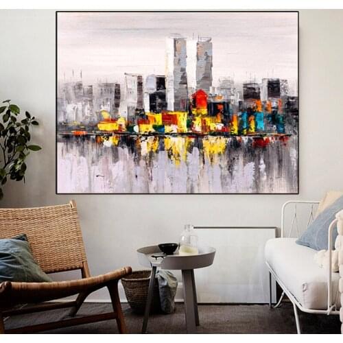 Abstract Oil Canvas Painting Paris New York Night Landscape Modern Posters and Prints Wall Art for Home Living Room Decor