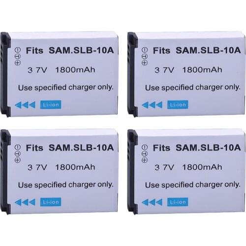 4Pcs 1800mAh SLB-10A SLB 10A SLB10A Camera Batteries for SAMSUNG HMX-U10 HMX-U100 SL720 SL310W SL820 HZ15W HZ10W ES60
