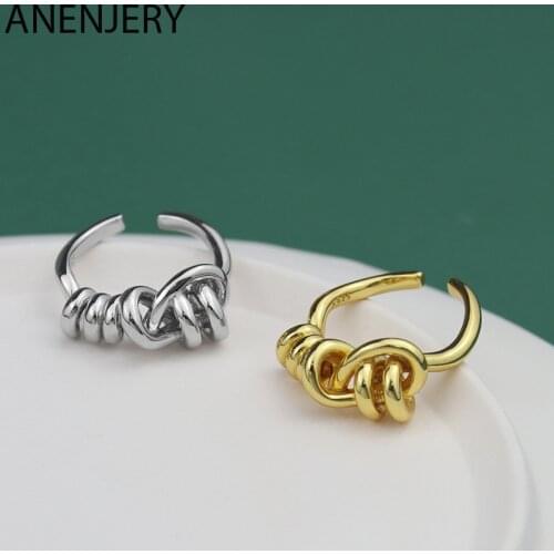 ANENJERY 925 Sterling Silver Geometric Irregular Winding Ring Fashion Simplicity Open Ring S-R869