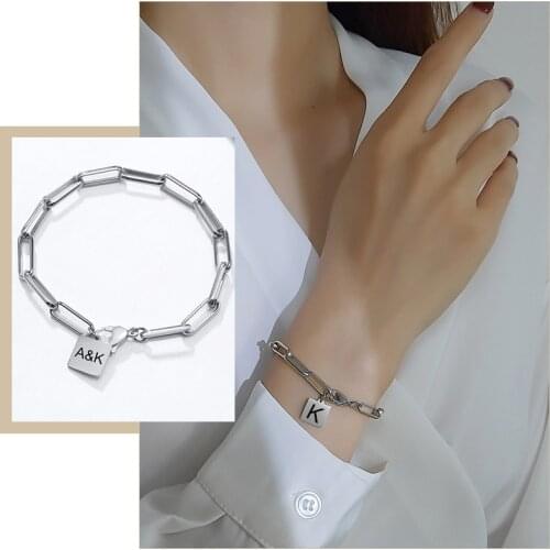 Chic Personalized Rectangle Paperclip Chain Bracelets for Women,Stainless Steel Oval Links Wristband,Custom Gift for Her