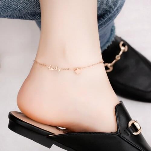 Fashion Lucky Letters Star Pendant Stainless Steel Women Beach Anklets Female Summer Barefoot Foot Ankle Bracelets Jewelry