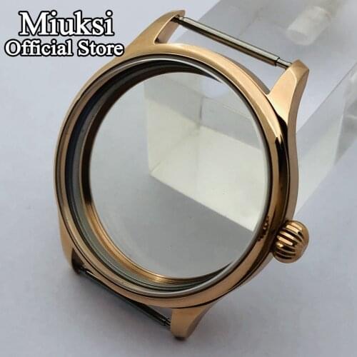 Miuksi 44mm gold-plated stainless steel watch case fit ETA 6497/6498 Seagull ST3600 movements