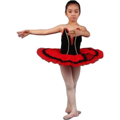 Black Velvet Bodice Red Tulle Tutu Girl Small Pancake Tutu Kid Dancewear Ballet Costume Dancewear Performance Tutu