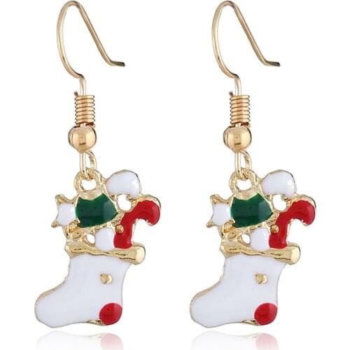 CRLEY New Christmas Socks Shape Drop Earrings for Women Santa Clause Gifts Cute Fashion Silver Jewelry Gifts Drop Shipping